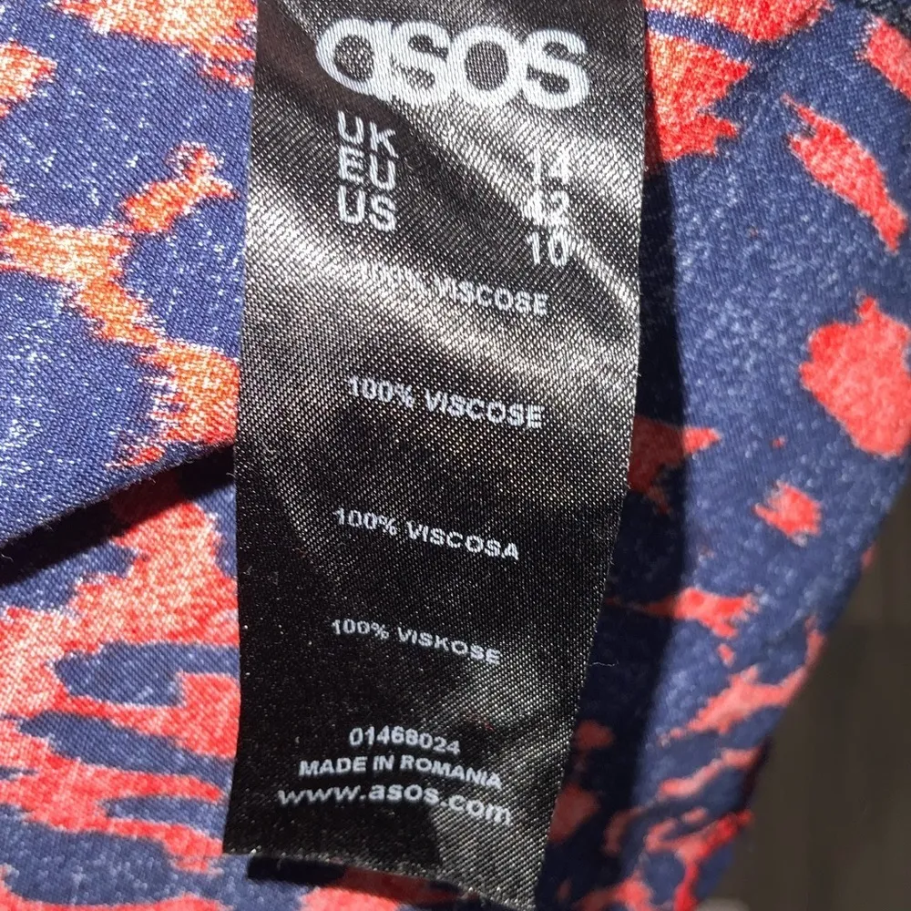 ASOS Red & Blue Abstract Print Boat Neck Short Sleeve Shift Casual Work Dress 10 - Image 7