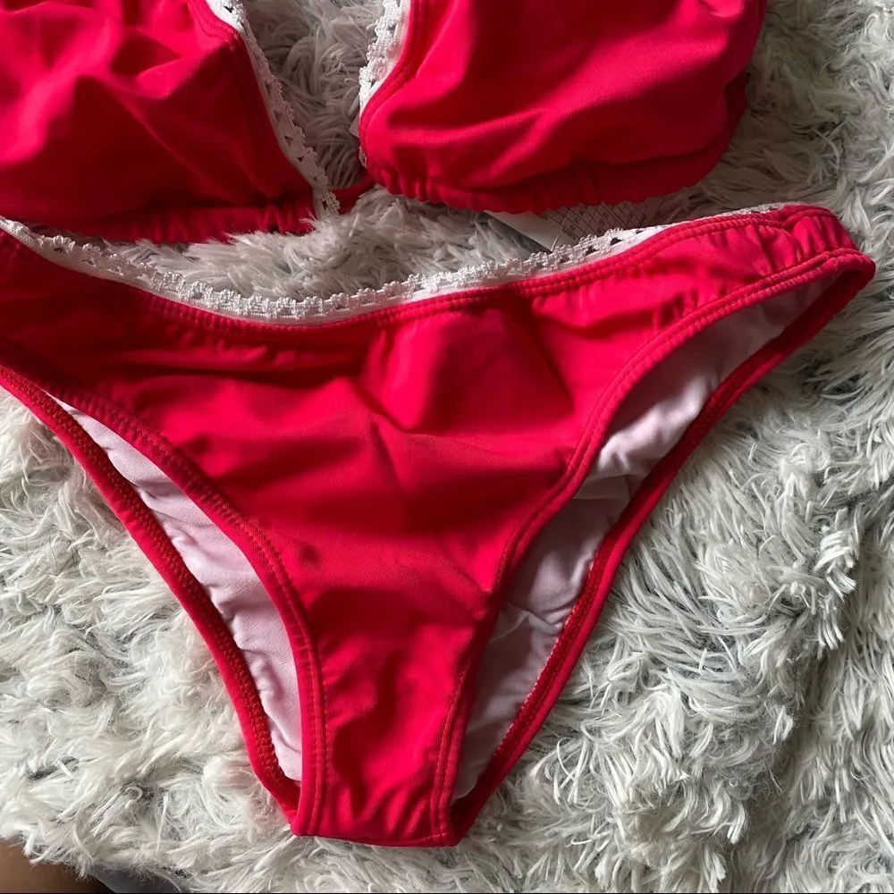 Equilibrium Int Boho Crochet Triangle Bikini Set Red Size undefined - Image 2