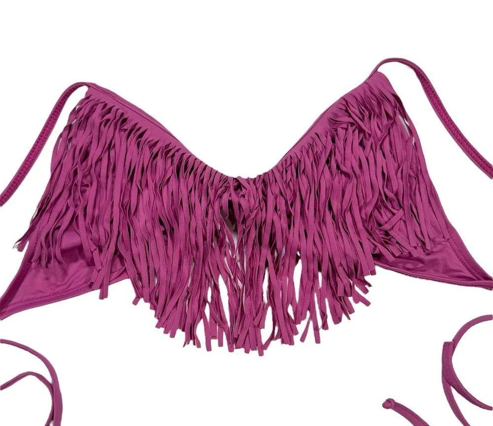 L*Space Size Small Audrey Fringe Halter Bikini Top Swimwear - Image 2