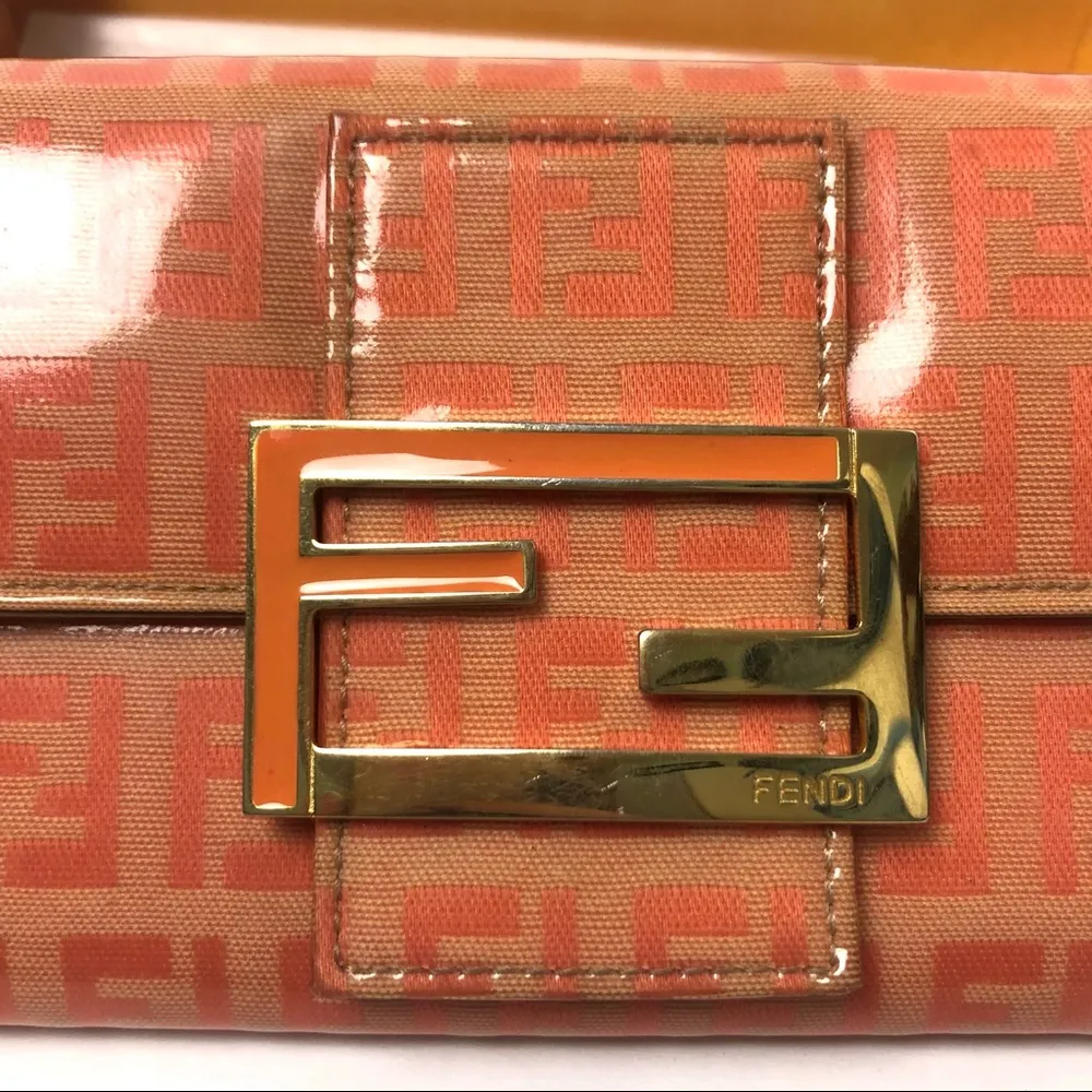 Fendi Zucca Coral Tri Fold Long Wallet Vintage in Box - Image 9