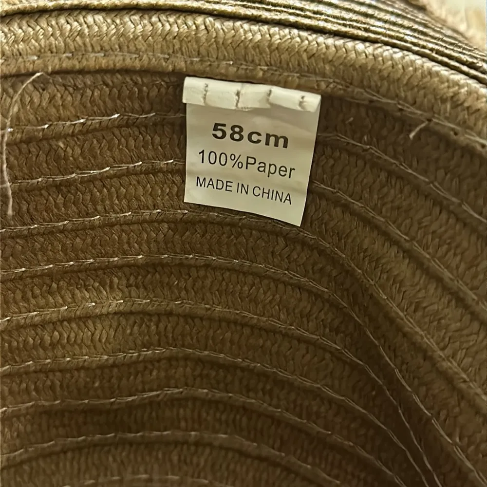 None Brown Floppy Straw Fringe Hat with Beads - Image 7