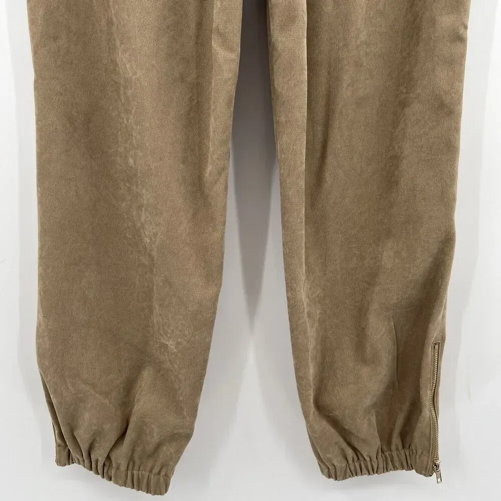 Zara High Rise Waist Jogger Pants Ankle Zipper‎ Beige Pull On Women’s Size Small - Image 8