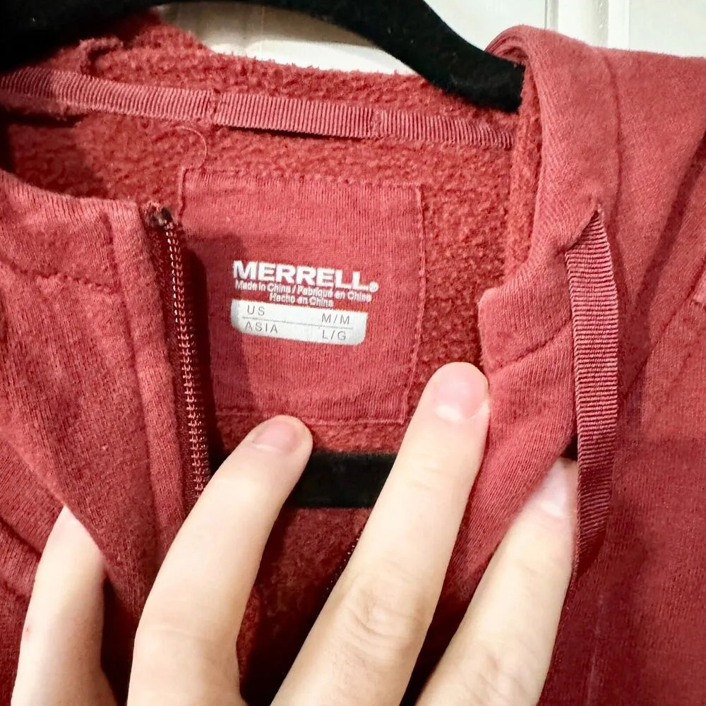 MERRELL Sweater Women Size Medium Red Full Zip Hooded Graphic Outdoor Cotton - Image 2