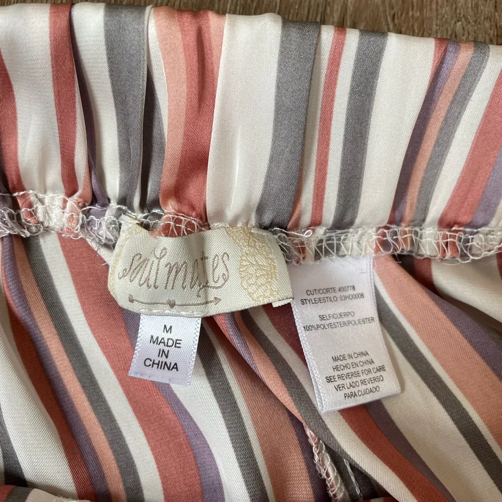 Soulmates satin striped pants elastic waist belted pink grey women’s size M - Image 10