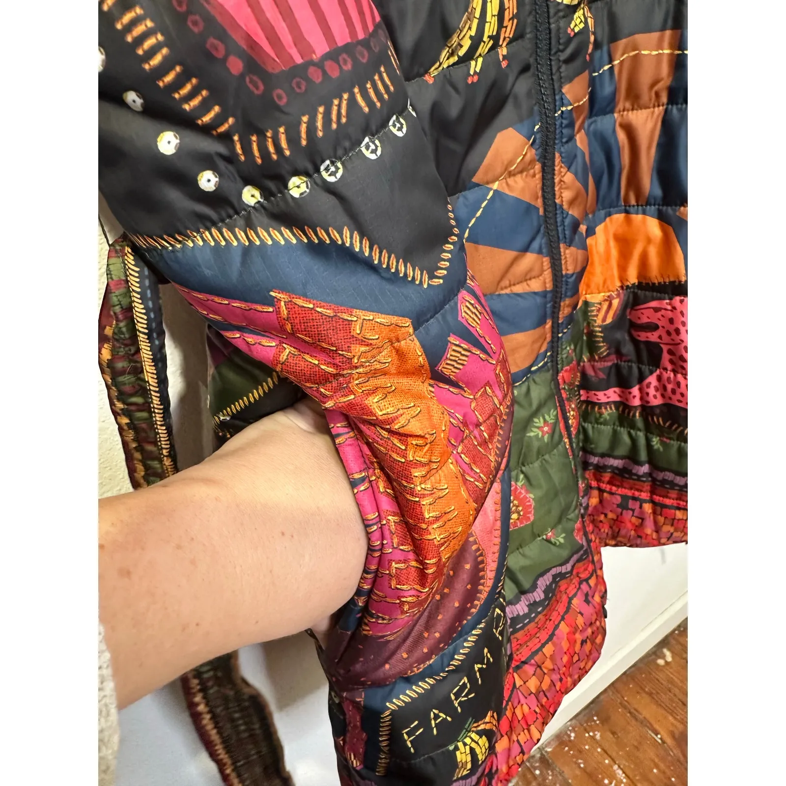 FARM RIO Wild Print Multicolor Reversible Belted Puffer Quilted Jacket size XS - Image 9