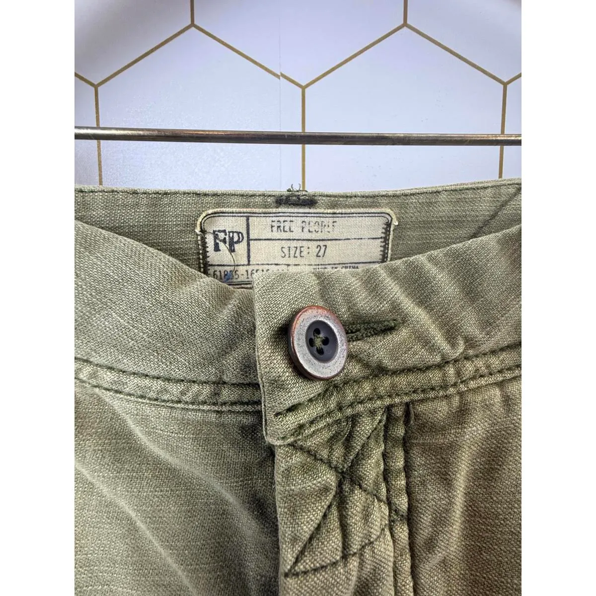 Free People  Green Button-Fly Utility Boyfriend Pant - Size - 27 - Image 5