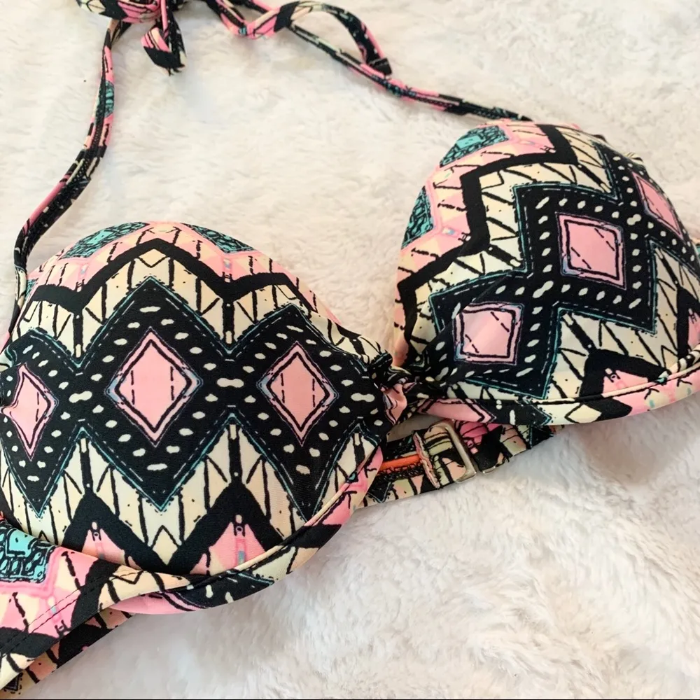 Multicolor Boho Tribal Halter Bikini Top Size Small Black - Image 2