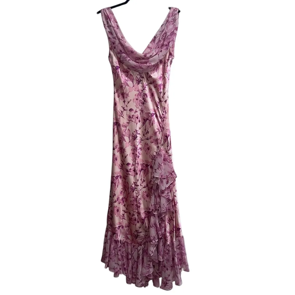 NEW NWT Cinq A Sept Raya Cowl Floral Silk Ruffle Dress Vibrant Plum Multi Pink - Image 4