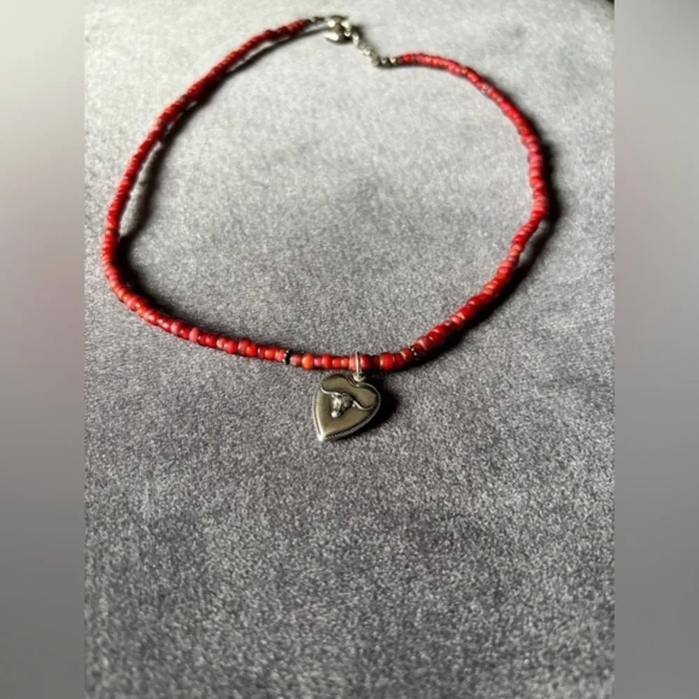 Vintage Red Shubes Manufacturing Inc Sterling Silver Heart Bull Pendant Necklace - Image 6
