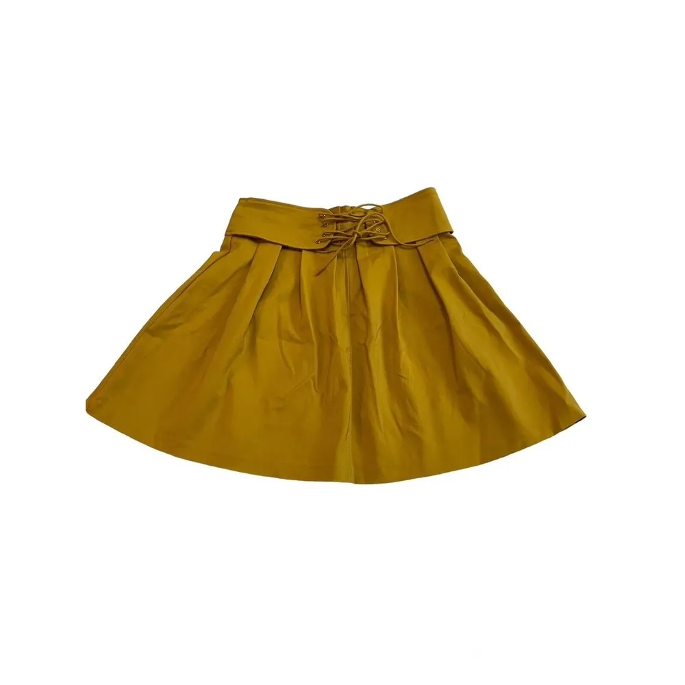 Do & Be Paper Bag Mustard Yellow size Large zip up front lace up pleats skirt - Image 2