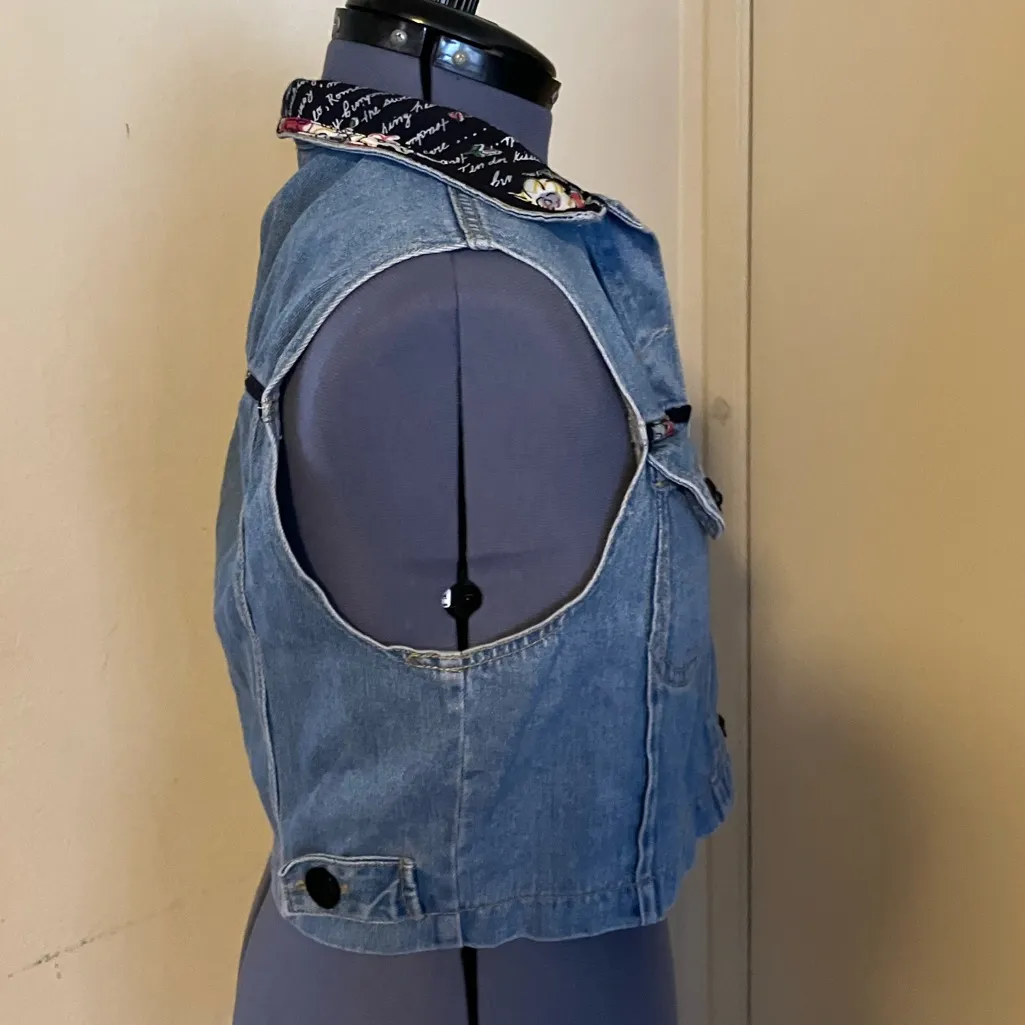 VTG Y2k Romeo Romeo Western Wear Denim Jean Vest Floral Accents Sz Small Blue - Image 10