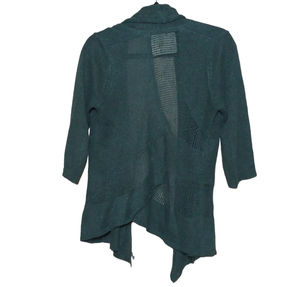 Angel Of The North Womens Cardigan Sweater Green Linen 3/4 Sleeve Petite MP Size undefined - Image 3