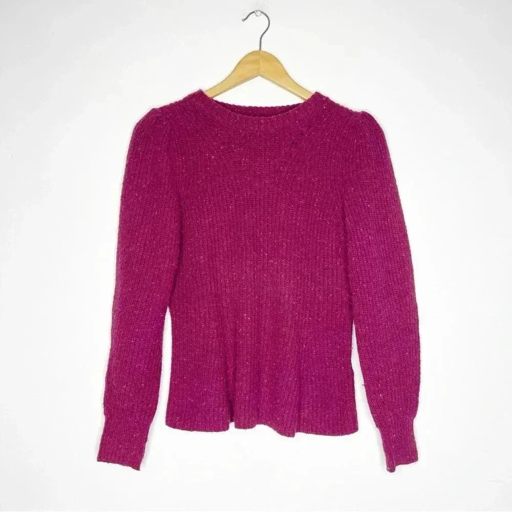 Rebecca Taylor La Via Red Ribbed Peplum Sweater Berry Revolve Size Small - Image 2