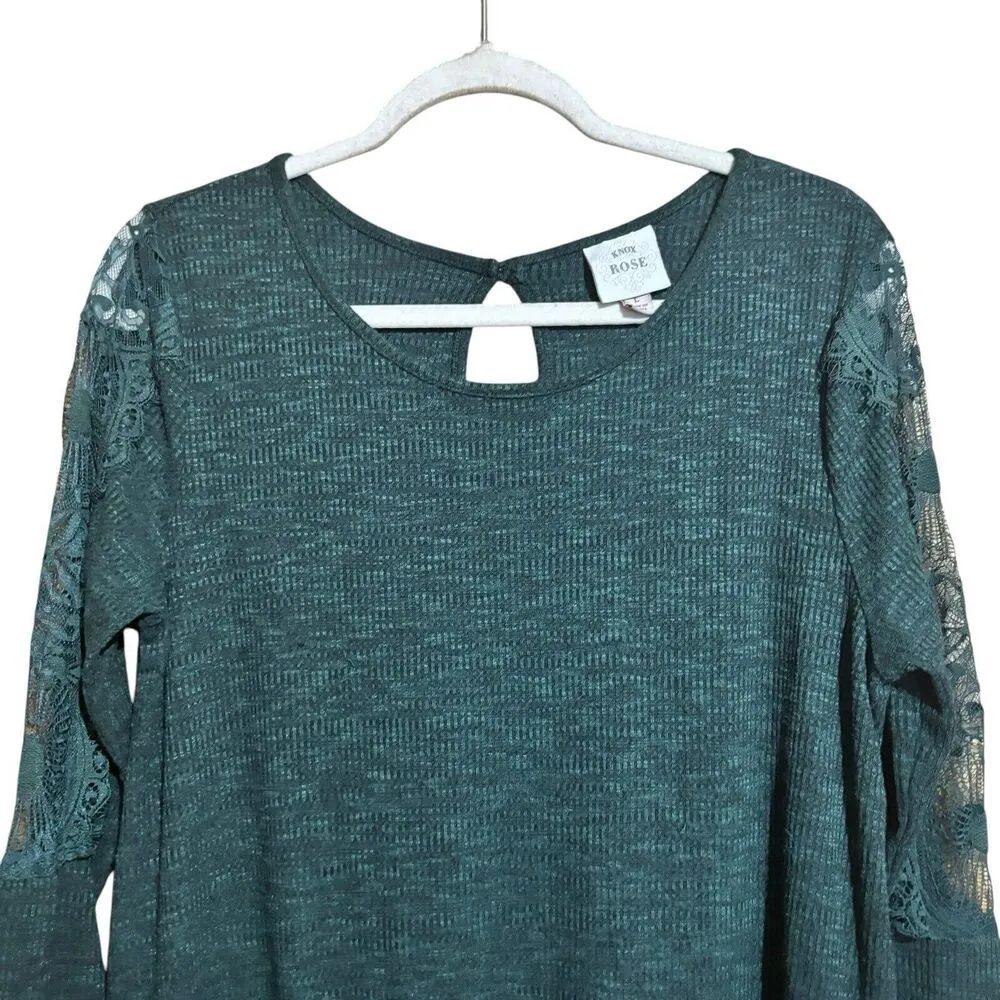 Knox Rose Tunic Top Womens Large Green Marled Lace Inset Sleeves Stretch Blouse - Image 2