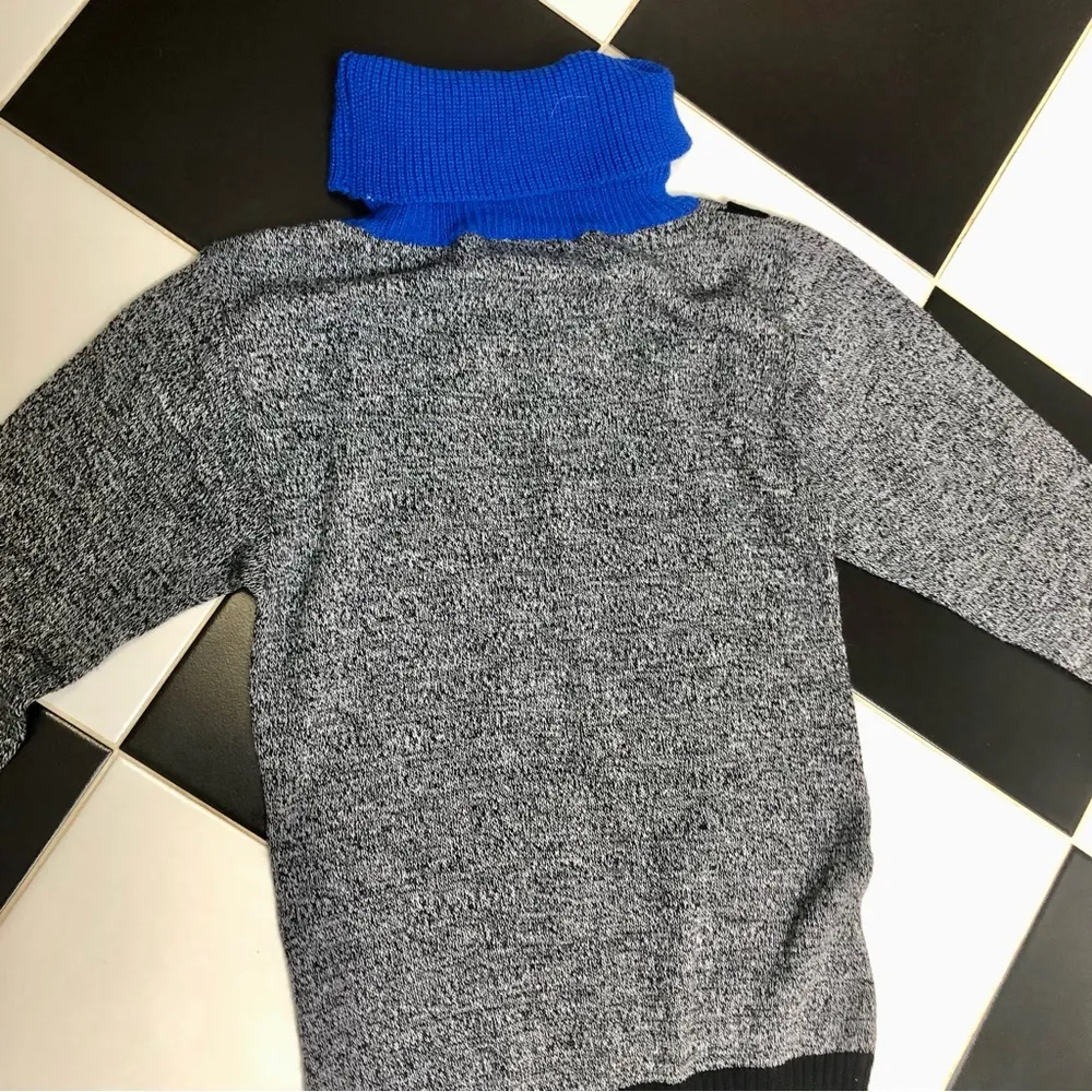 Vintage 90s A’MILANO Long Sleeve Turtleneck Sweater Dress Black Cobalt grey Sz M Blue Size M - Image 8