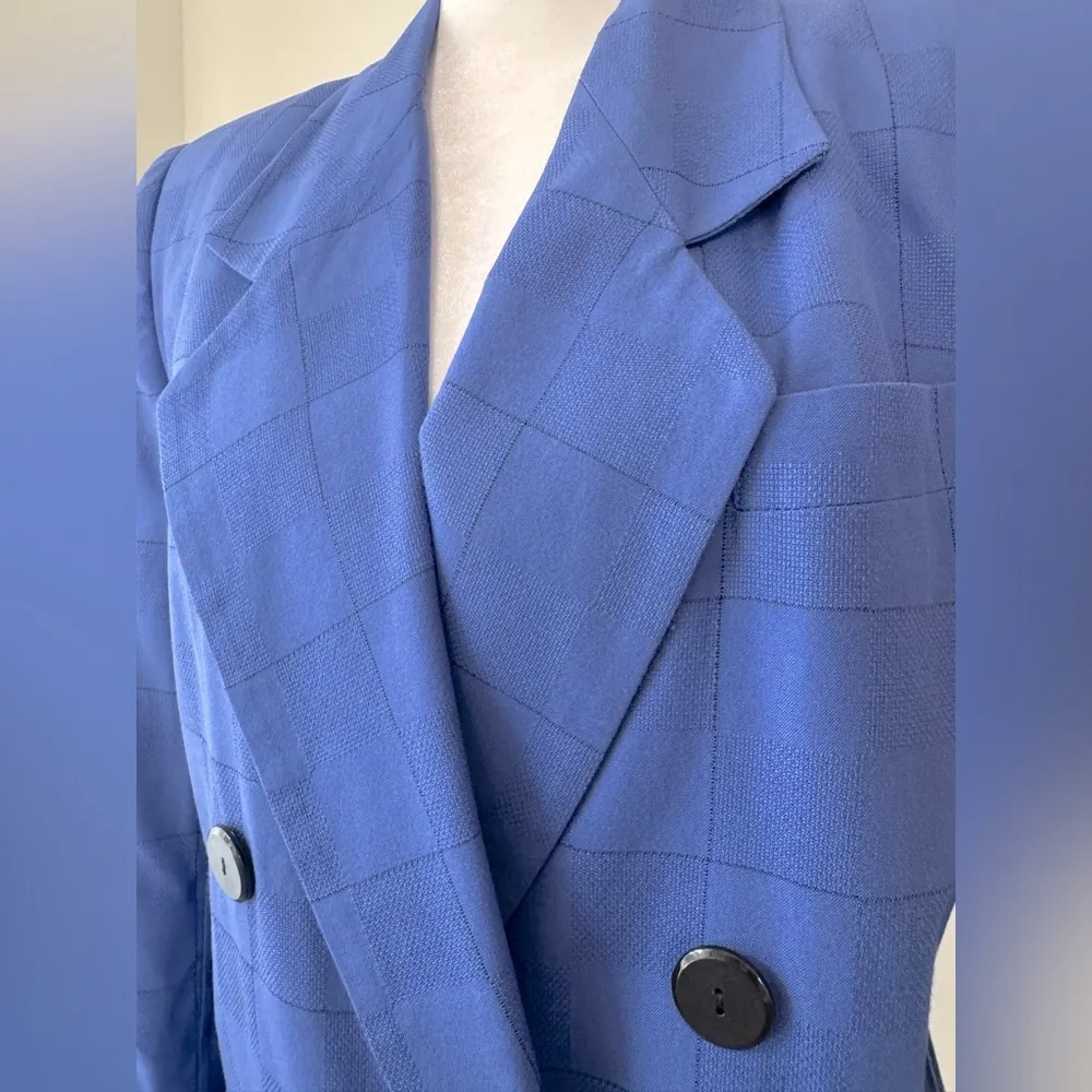 Vintage ‘90s Worthington Dark Periwinkle Checker Print Double Breasted Blazer - Image 4