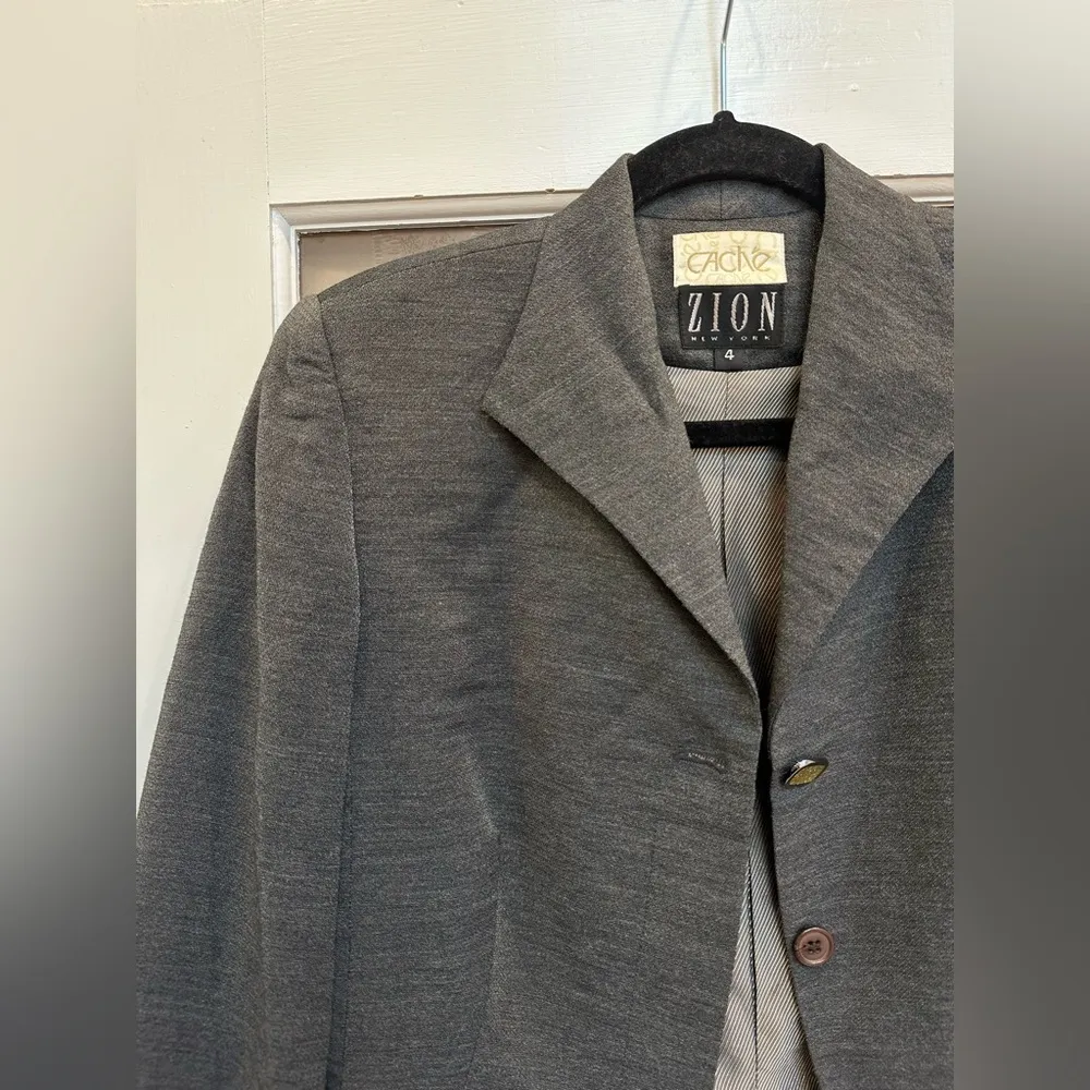 Vintage Cache Gold Label Zion New York Grey Shimmer Blazer Jacket Wool Size 4 - Image 3