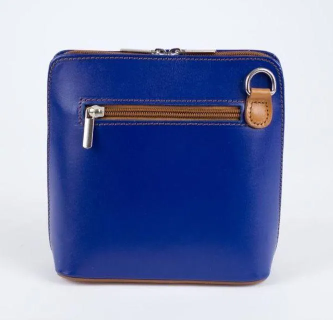 Vera Pelle Royal Blue Leather Bag with Tan Detail - Image 2