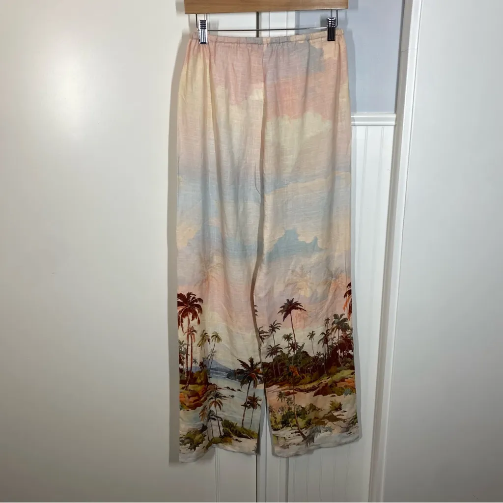 Label Of‎ Love Anthropologie Tropical wide leg Pants size small linen blend NWT Pink - Image 4