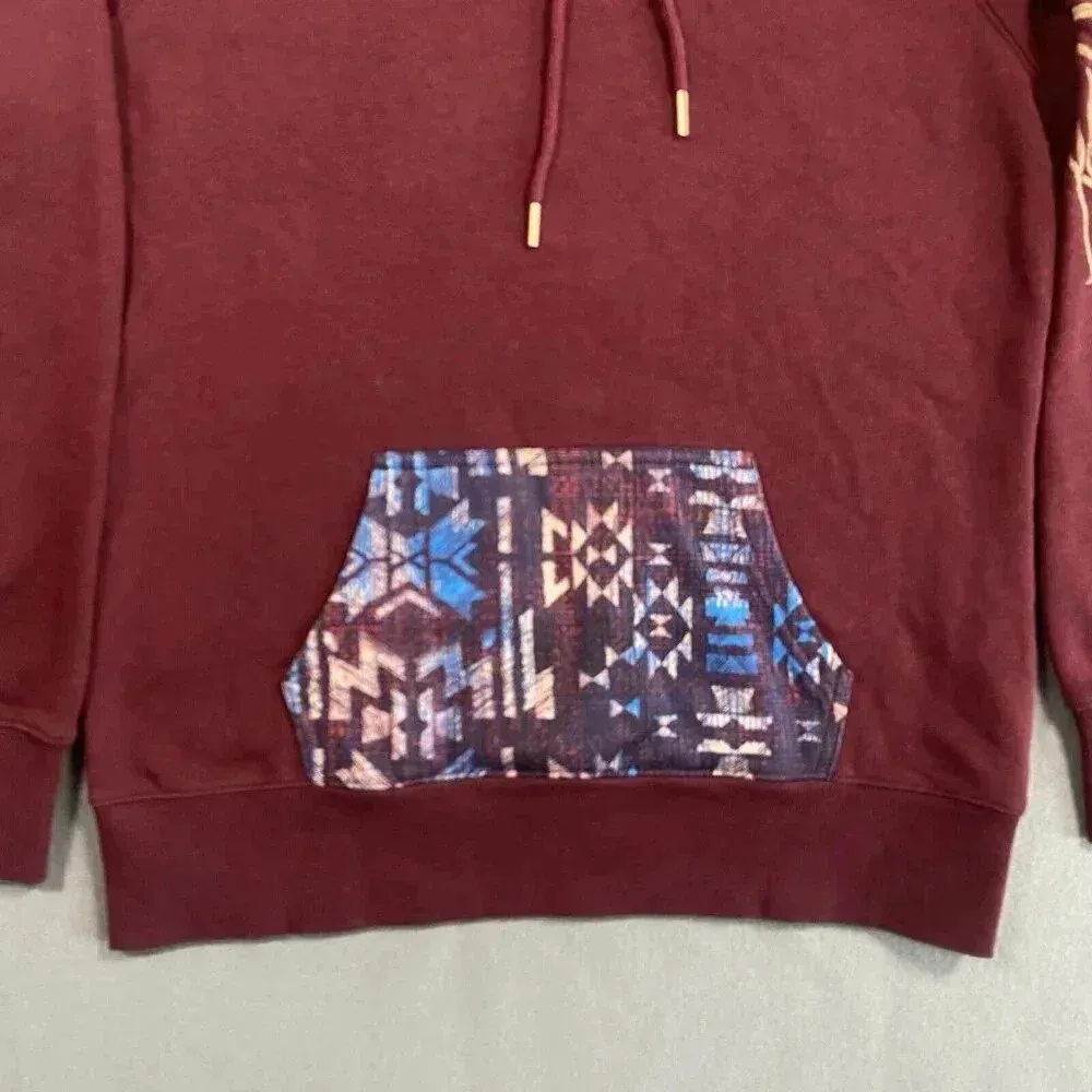 Hooey Veracruz Maroon with‎ Aztec Pocket Hoodie Women's Size M Medium Western Red - Image 5