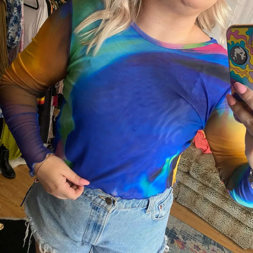 Zara Open Back Multi Mesh Long Sleeve Top Size Medium - Image 2