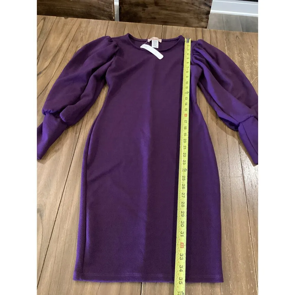 Karen T Design Balloon Long Sleeve mini bodycon fitted Sweater Dress Purple S - Image 4