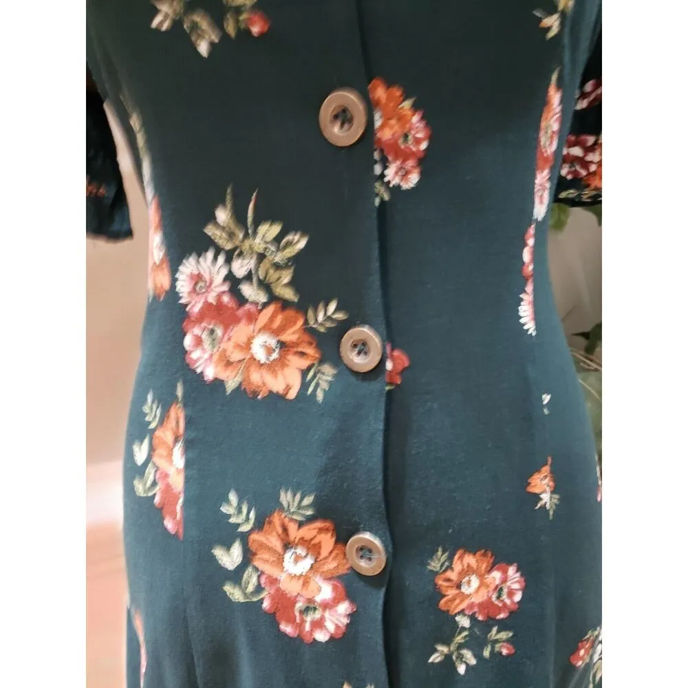 Wild Fable Womens Green Floral V Neck Short Sleeve Button Front Bodycon Dress S - Image 4