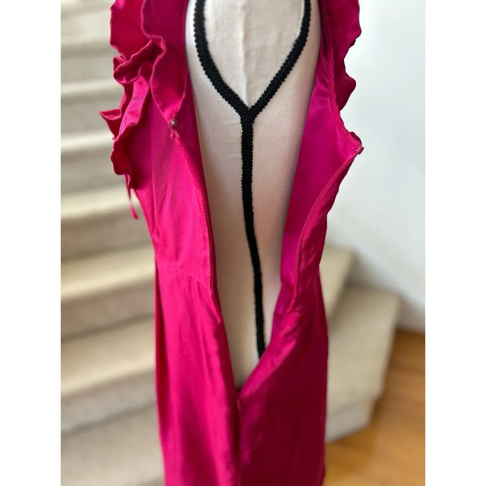 Elizabeth McKay Jewel Tone Pink Silk Ruffle Cocktail Dress Size 4 - Image 4