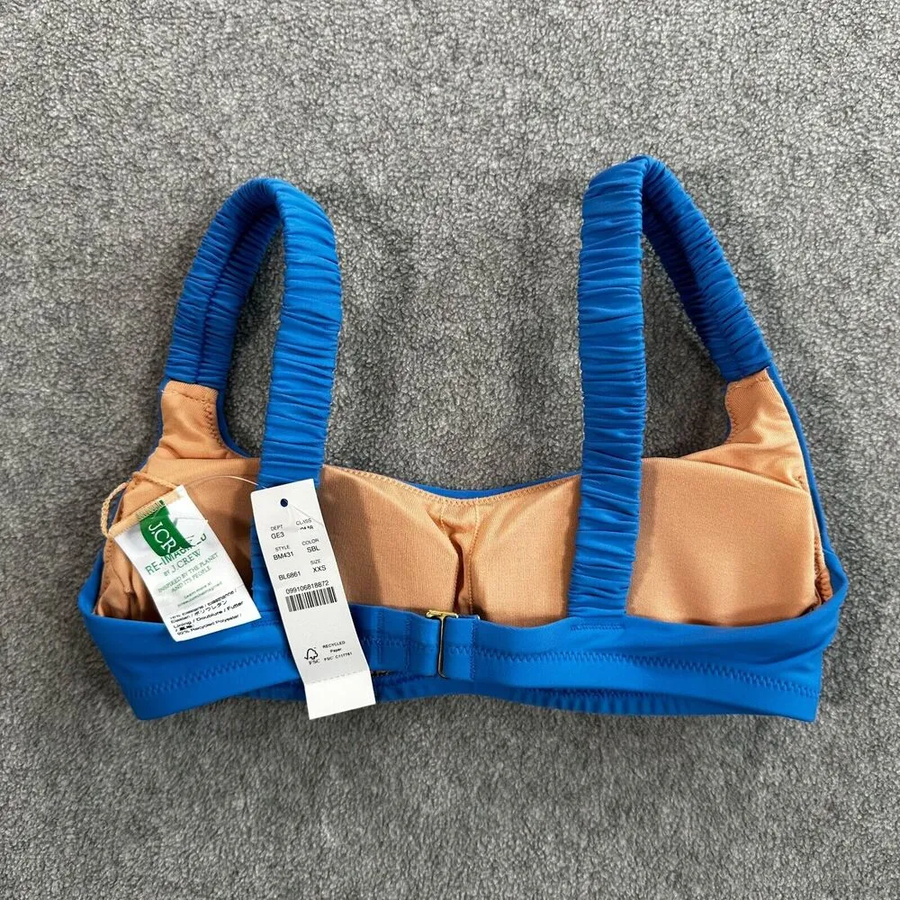 J Crew Scrunchie-strap Squareneck Bikini Swim Top Women's XXS Blue New BM431 - Image 6