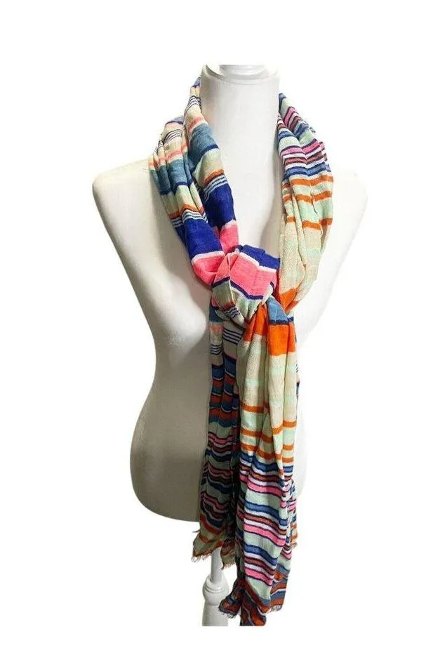 Woven Cotton Scarf Blue Pink Orange Rainbow Stripe Shawl Wrap Super Soft Boho - Image 5
