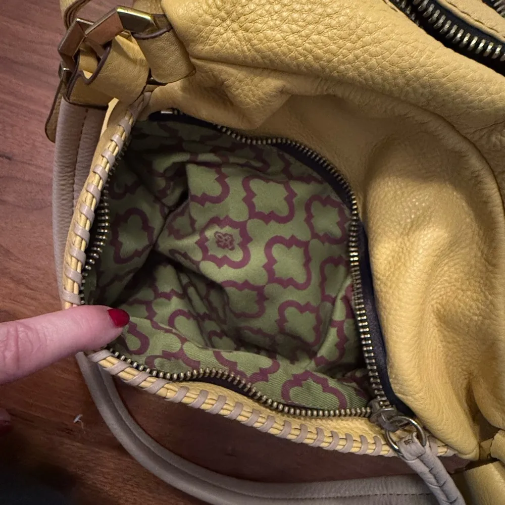 Oryany Womens Yellow & Tan Pebbled Leather Tote Shoulder Bag Multi Pockets - Image 9