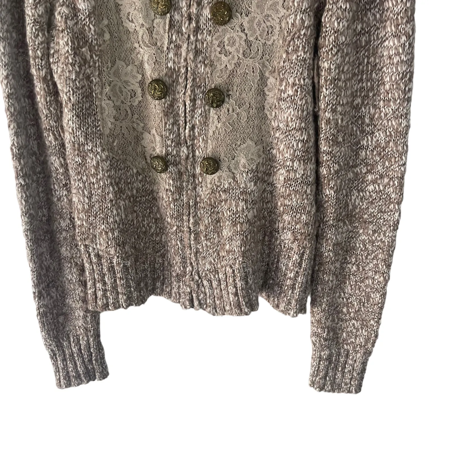 BKE Boutique Women's Size XL Brown Knit Lace Cottage‎ Western Wool Blend Sweater - Image 3