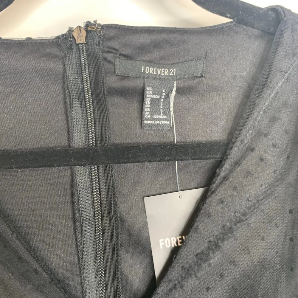 Black Shirred Swiss Dot Dress Sheer Long Sleeve Sz Large - Image 7