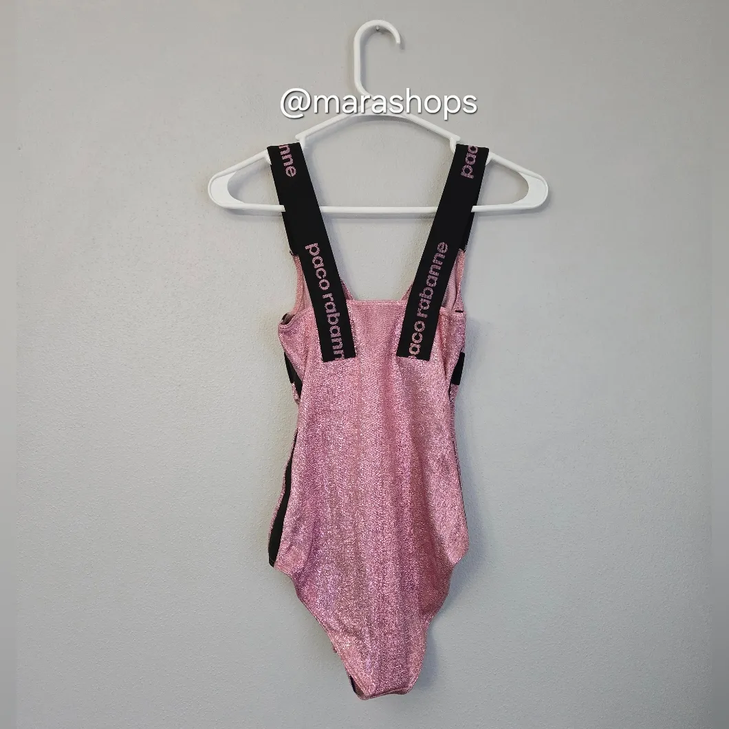 Paco Rabanne Metallic Stretch lame Bodysuit In Baby Pink Size XS - Image 9