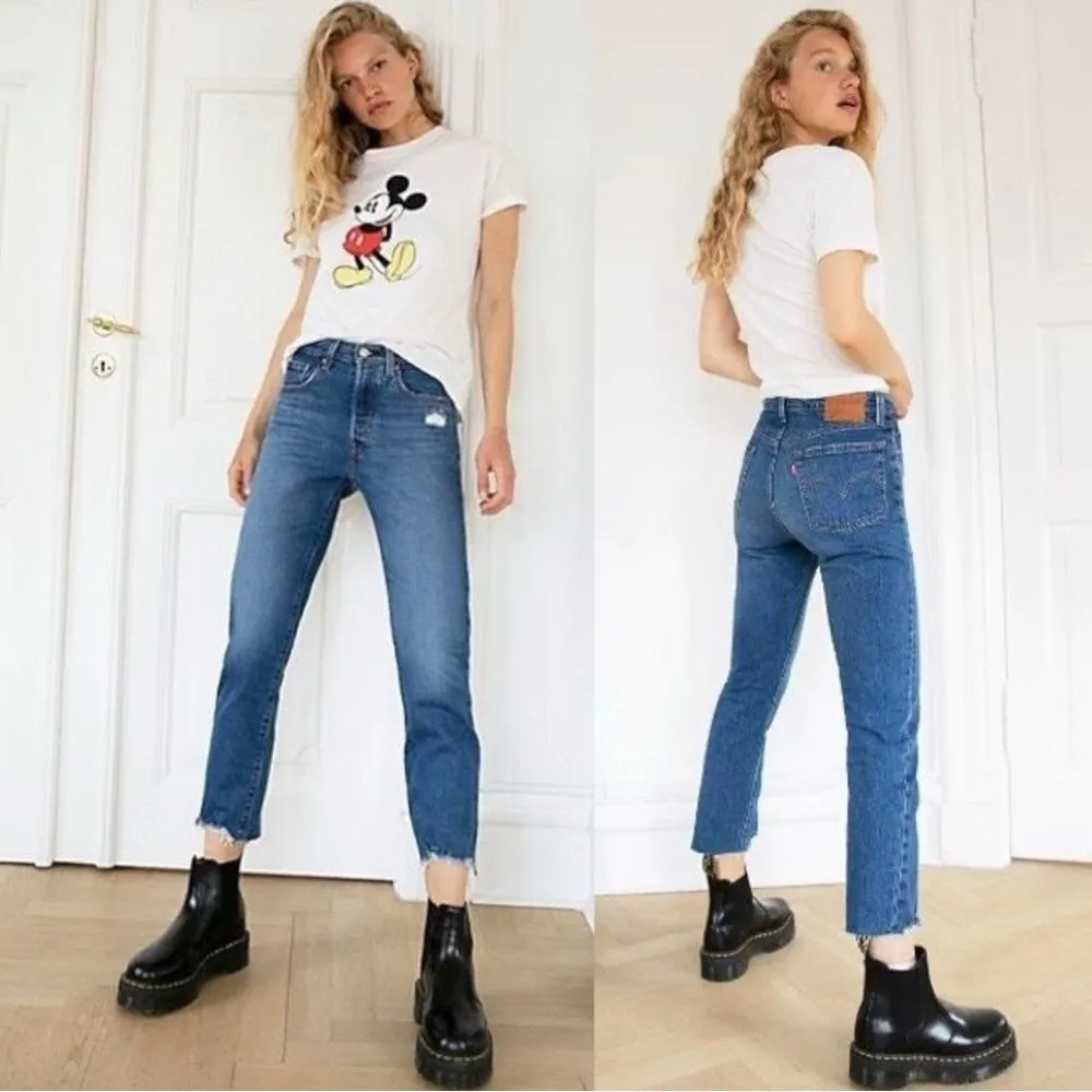 Levi's 501 Premium Crop Jeans in Charleston Fun Size 27 Big E Distressed Raw Hem - Image 2