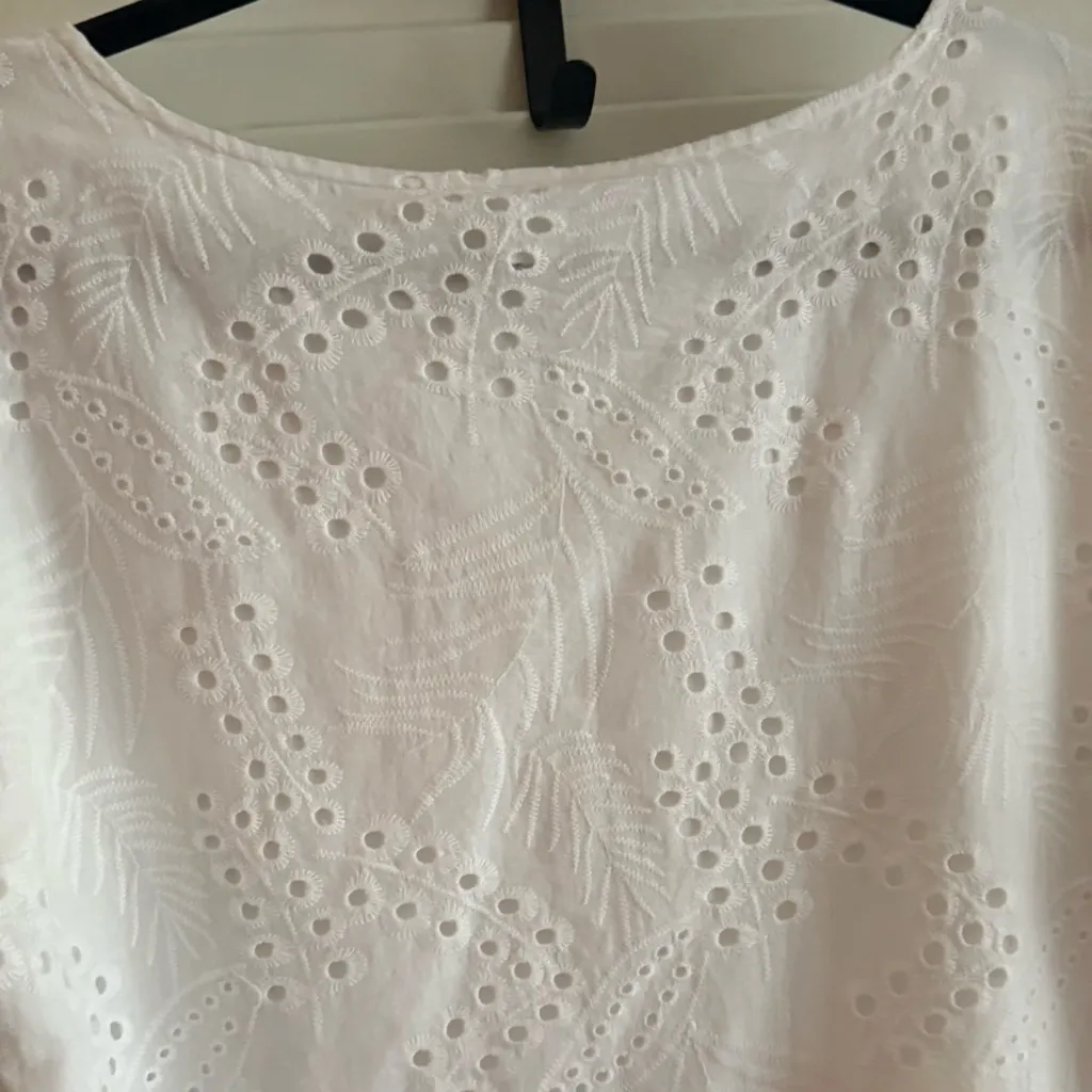 Bluivy Romantic White Cotton Eyelet Shift Dress w/Ruffle Bell Sleeves Size XL - Image 11