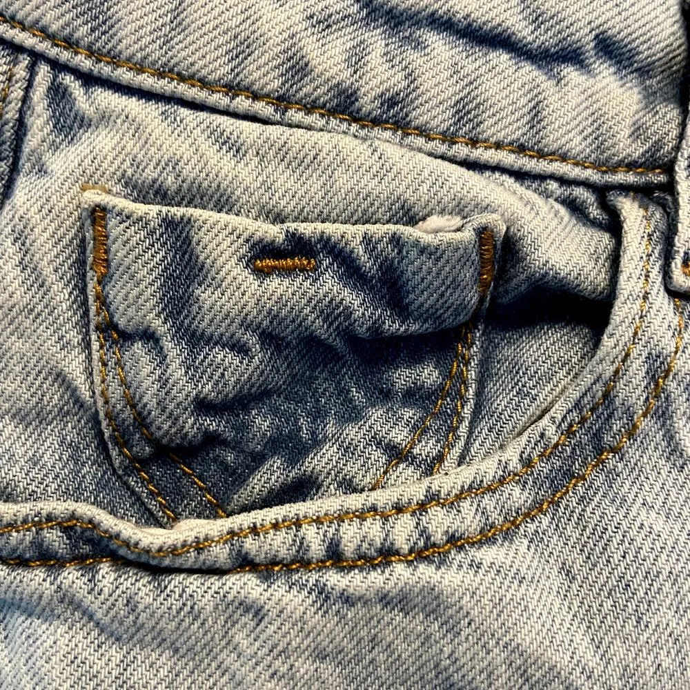 ZARA Straight Jeans Mom High Rise Rigid Denim Light Wash Distressed 6 - Image 3