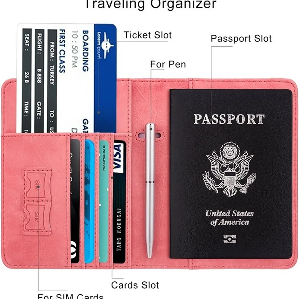 Passport Holder for Travel, RFID Passport Cover Wallet for Women -Pink - Image 5