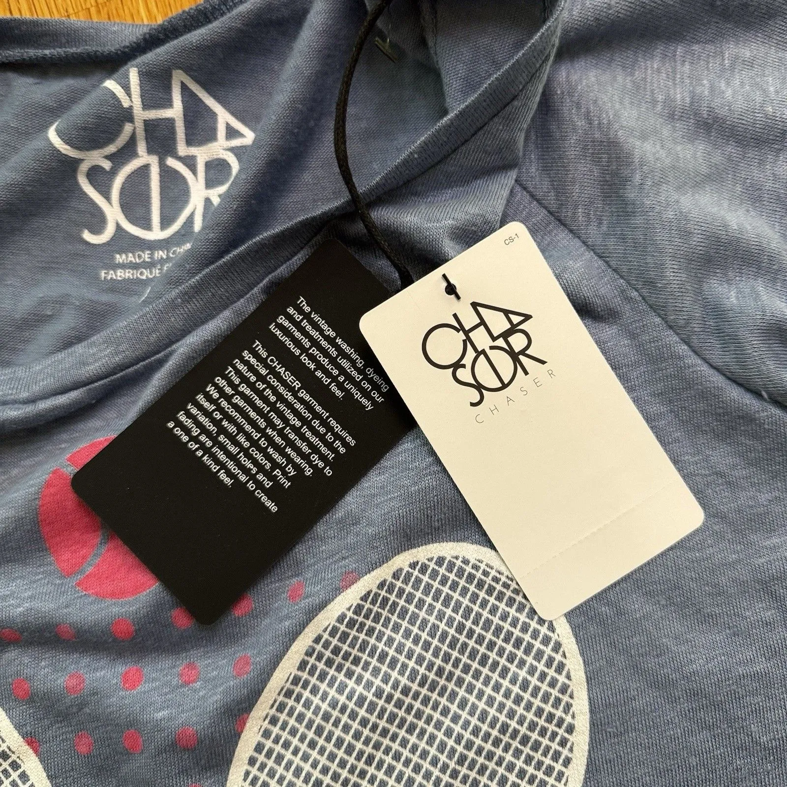 Chaser Women's Love Tennis Linen Blend Jersey Flousy 3/4 Angle Tee Blue Size S - Image 6