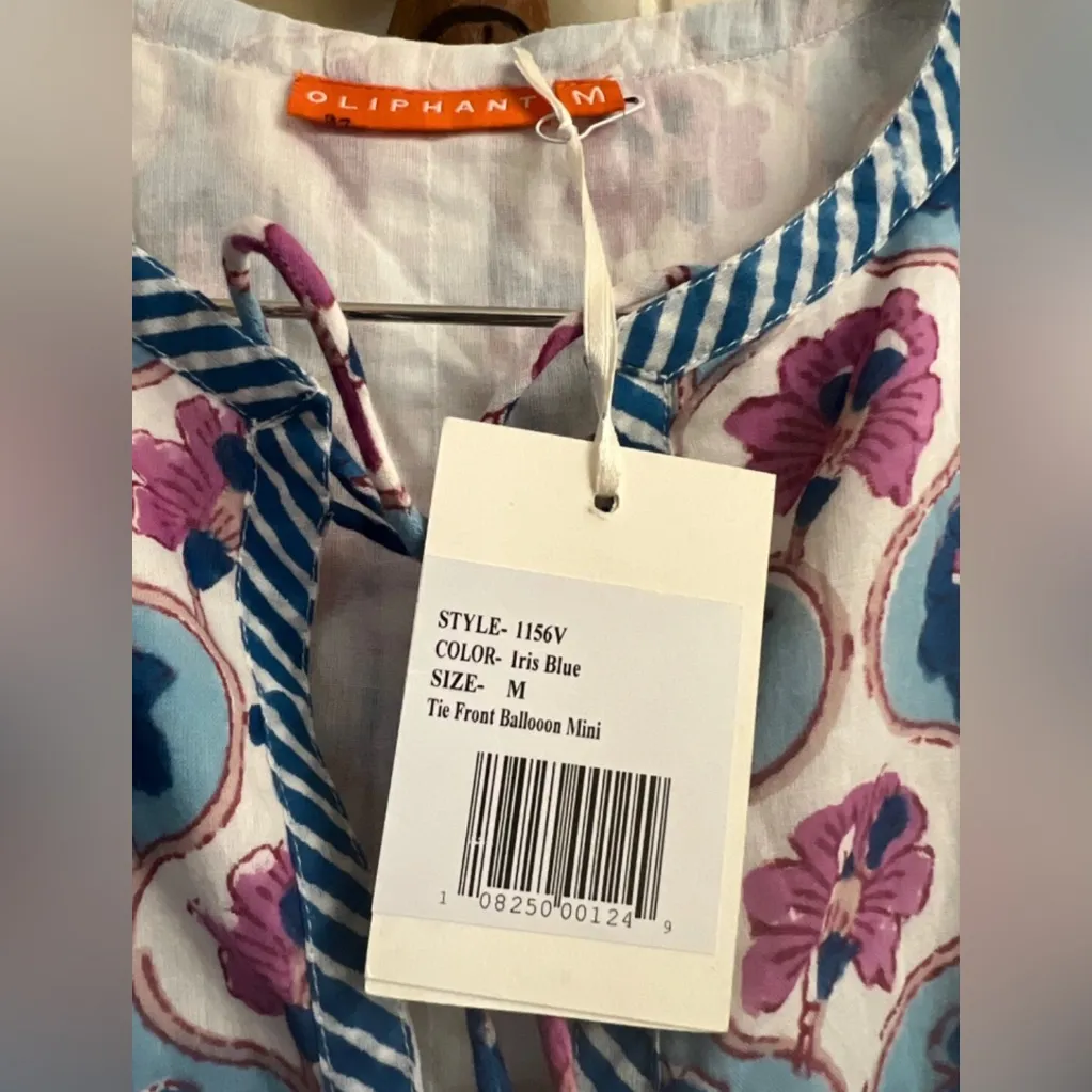 Oliphant Blue Tie Front Floral Dress Iris Blue Bohemian Resort Coquette Fairy Size M - Image 5