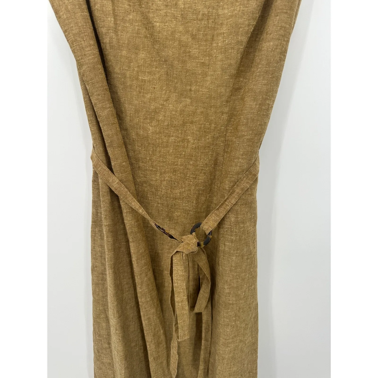 Coldwater Creek Womens Khaki Linen Blend Lagenlook Maxi Dress Size 12 Belt Boho - Image 3
