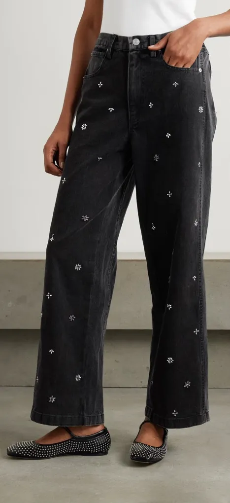 NWT Sea New York Bala Beaded Wide Leg Denim Jeans size 2 NEW Black - Image 1