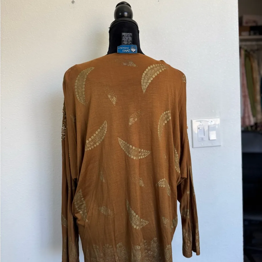 Boho Bali Collection Beaded Sequined Batwing Indian Top - Image 4