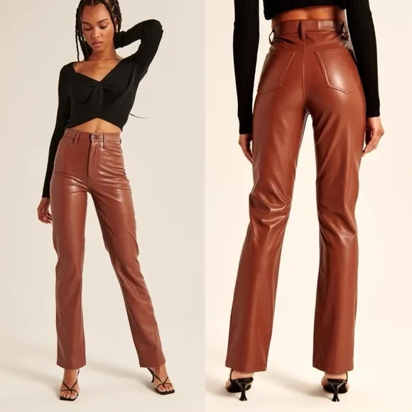 Abercrombie & Fitch The 90's Straight Ultra High Rise Faux Leather Pants - Image 2