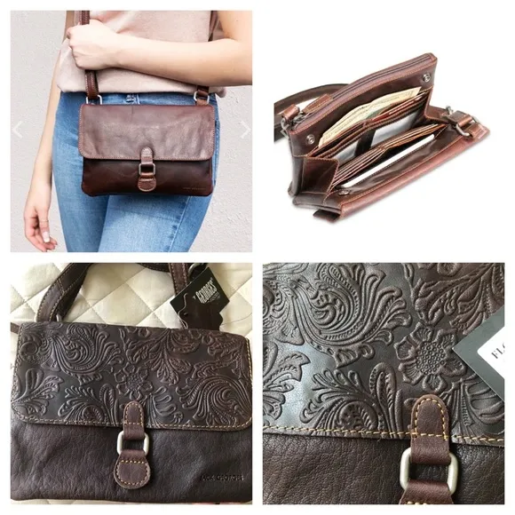 s Voyager City Organizer Floral Embossed Leather Wallet Purse - Image 2