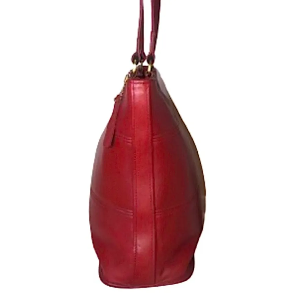 Vintage COACH TRIBECA Red Glove Tanned Slim Bleeker Bucket Shoulder Bag 9098 - Image 5