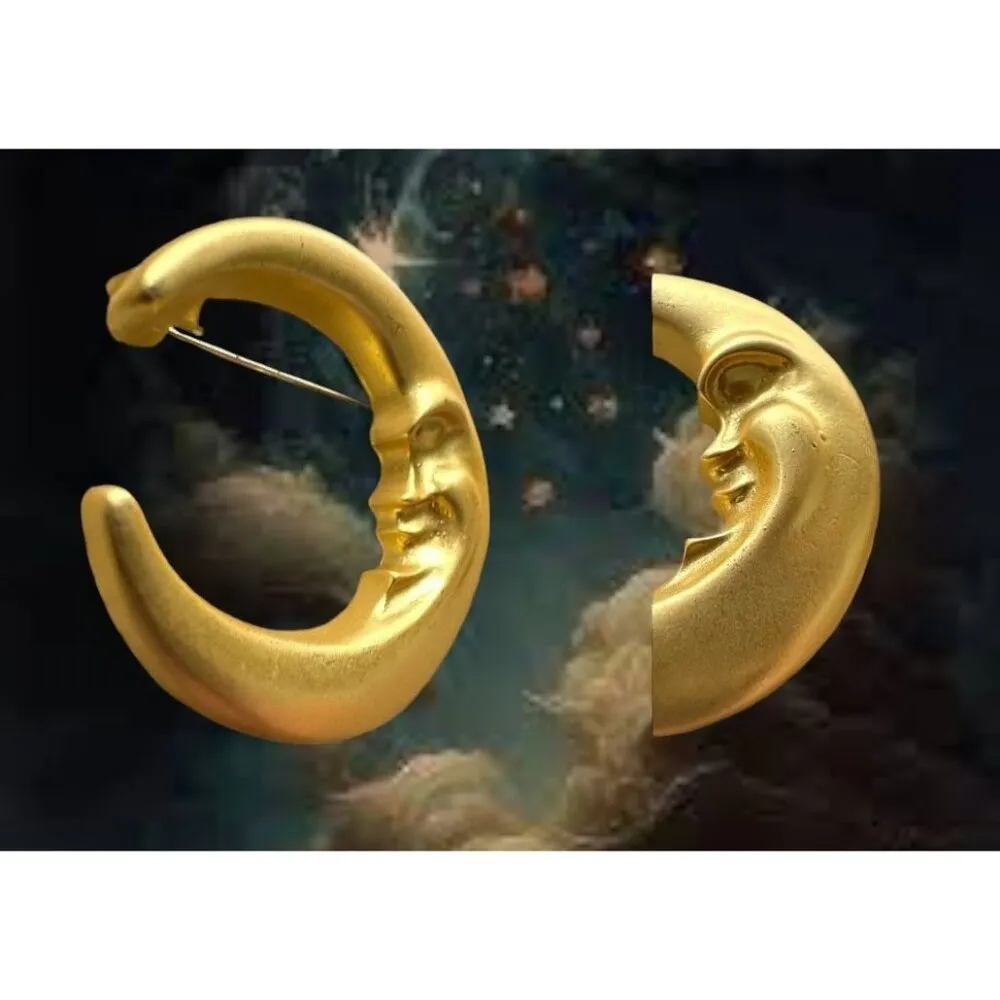Crescent Moon Brooch Pin New Matte Gold Celestial Planet Astrology Ocean… - Image 4