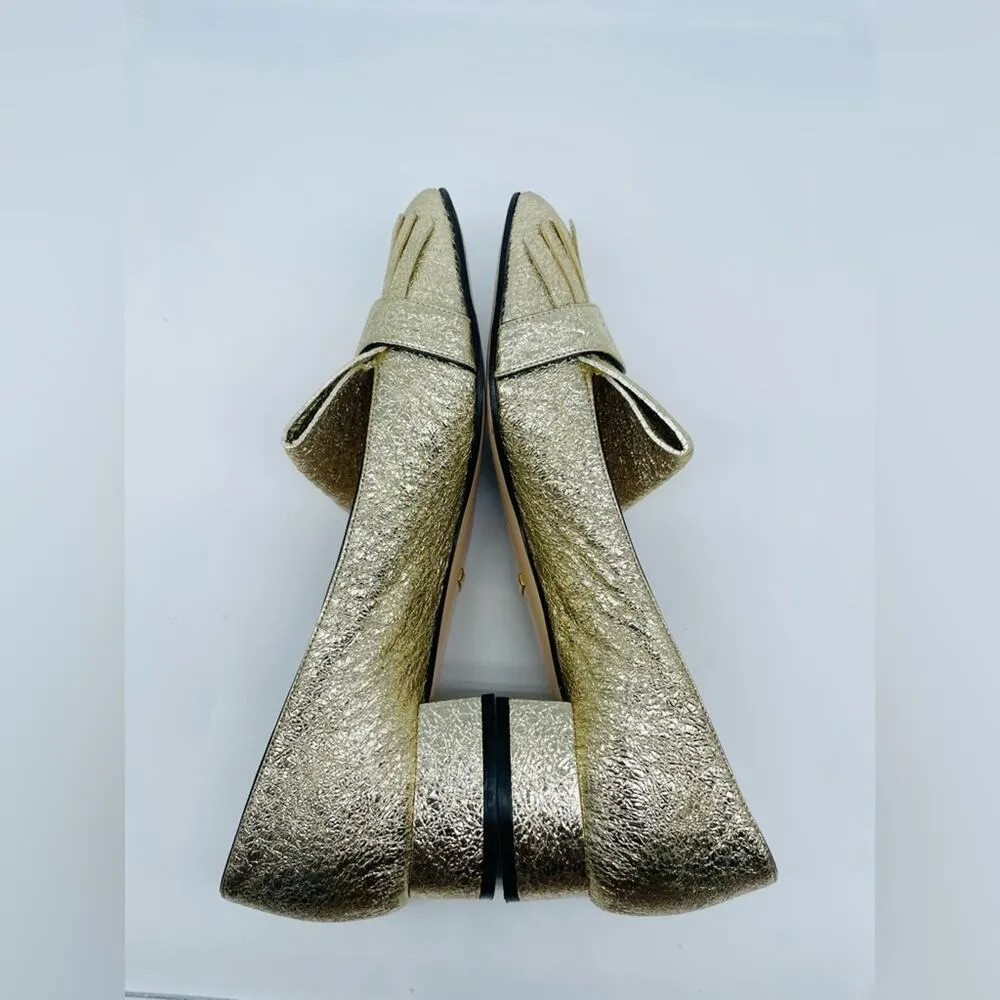 Gucci Gold Metallic leather GG fringe Marmont 30mm Heeled Loafer pumps EU 41 - Image 9