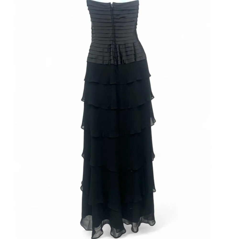 Tadashi | 8 | Satin & Chiffon Long Sleeveless Layered Gown Dress Black Shoji - Image 4