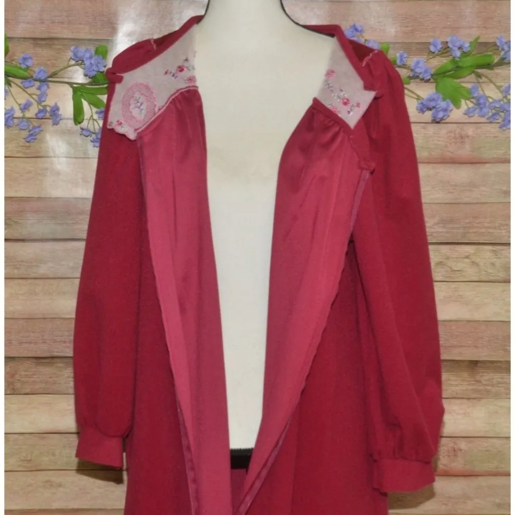 VTG Lorraine Fleece Maxi Length House Coat Robe 1/2 Zip Size L Pockets USA Made Red Size L - Image 6